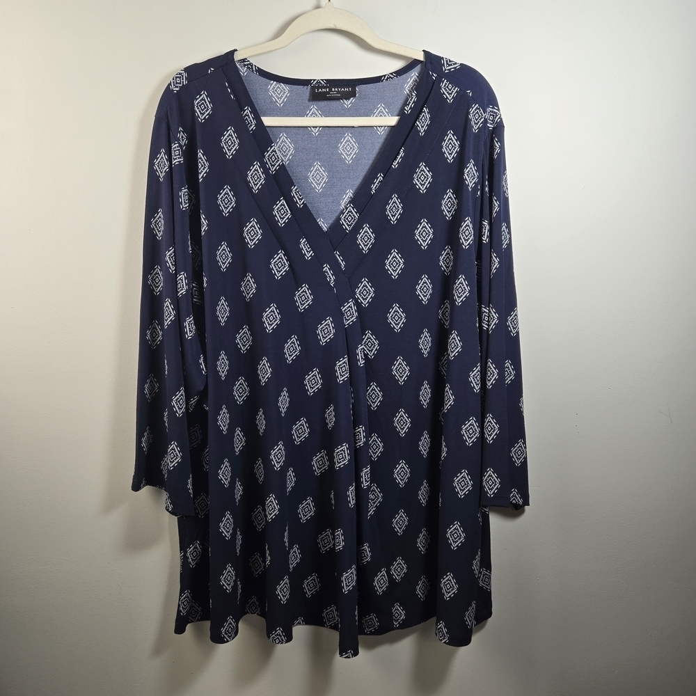 Lane Bryant Navy and White Patterned Blouse